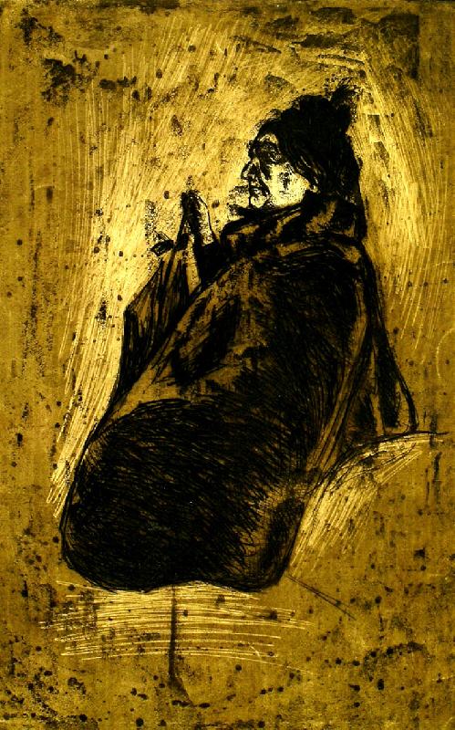 gammal kvinna med paraply, Edvard Munch